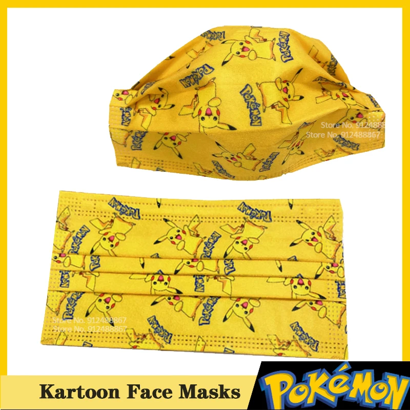 

50pcs Pokemon Disposable Face Mask Pikachu Face Mouth Cover 3-layer Anti-dust Mascarillas Anime Bulbasaur Squirtle for Adult Kid