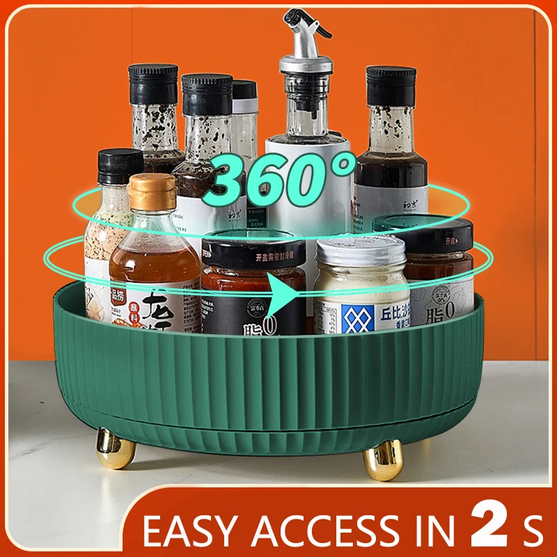 

360 Rotation Non-Skid Spice Rack Pantry Cabinet Turntable with Wide Base Storage Bin Rotating Organizer for Kitchen Seasoning S