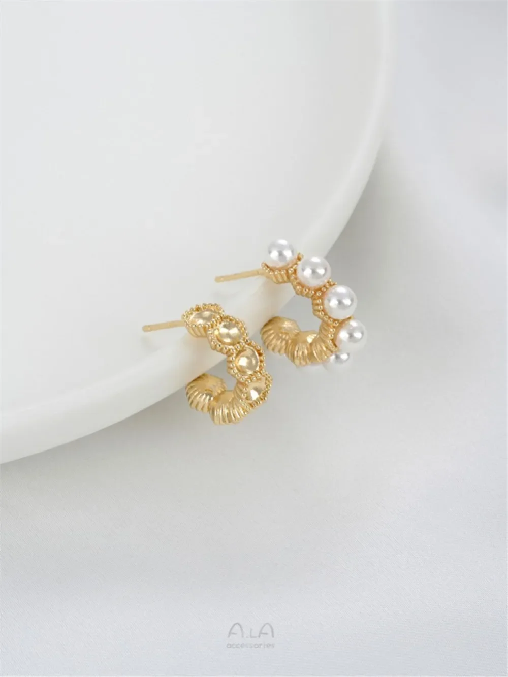 Фото Серьги-гвоздики из серебра 925 пробы с позолотой 14K, с кружевными бусинами, для самостоятельного изготовления, с жемчугом, аксессуары E356 №2
