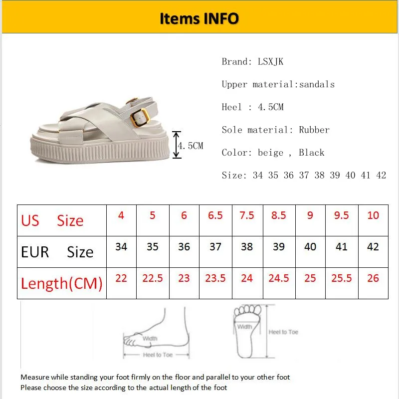 LSXJK Sandals Woman Summer 2022 New Solid Color Sports Platform Sandals High Quality Women Shoes Fashion Genuine Leather Casual