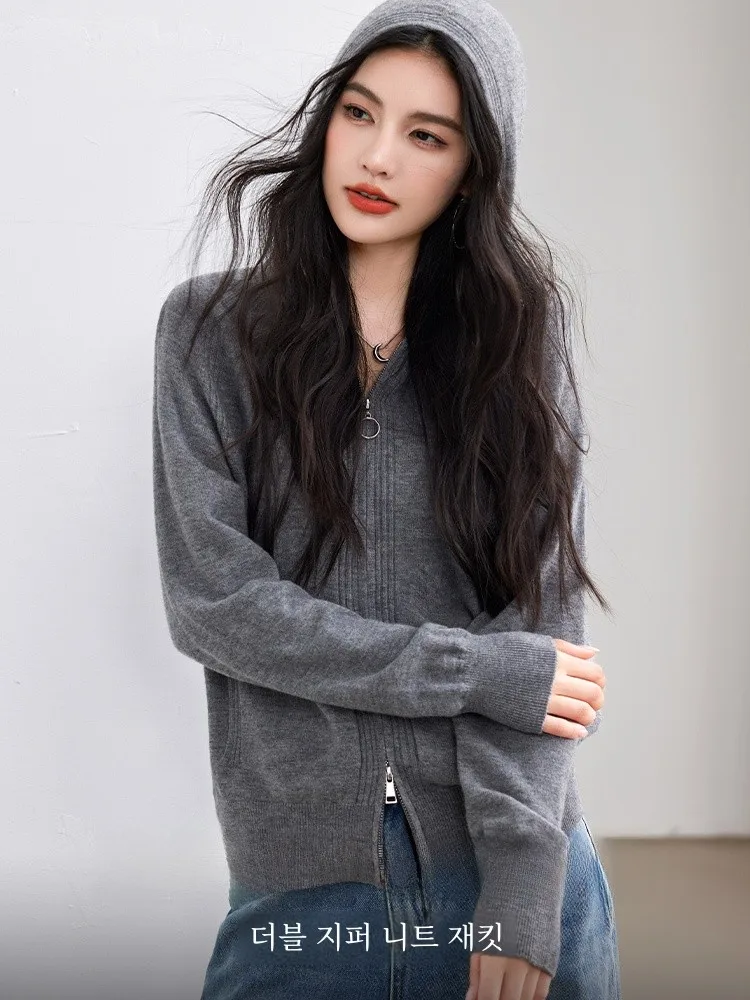 Серый вязаный кардиган верхняя одежда женская осень и зима 2024 новая толстовка с