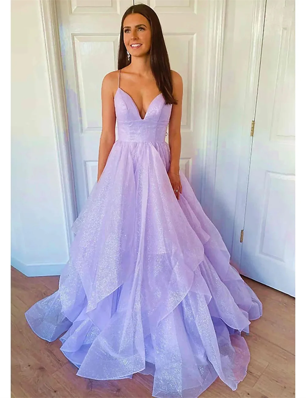 

Ball Gown A-Line Prom Dresses Sparkle Shine Dress Formal Floor Length Sleeveless Sweetheart Tulle Backless with Pleats Ruffles