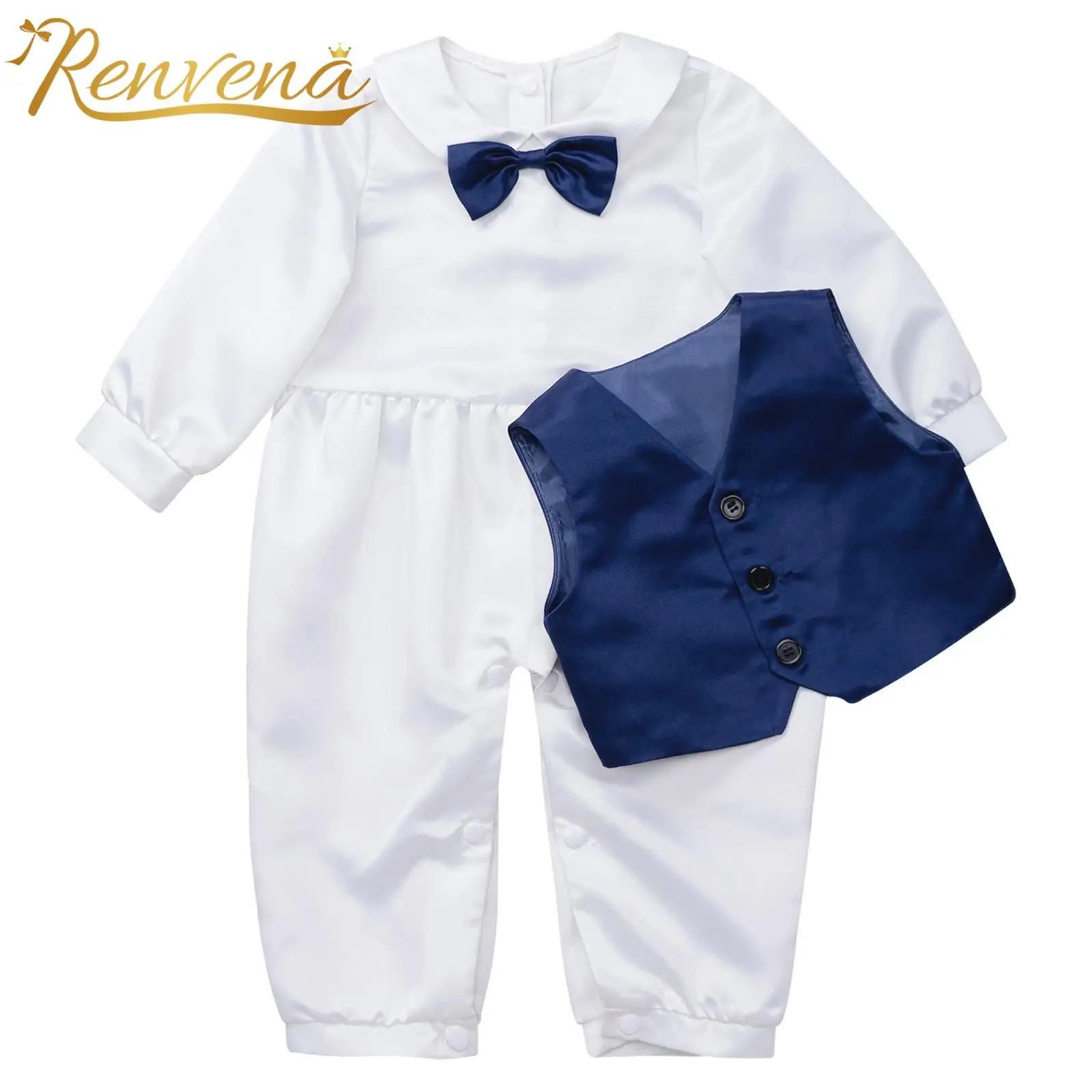 

0-24M Baby Boys Christening Clothes Romper for Babys Long Sleeve 1st Birthday Infants Gentleman Jumpsuit Toddlers Baptism Romper