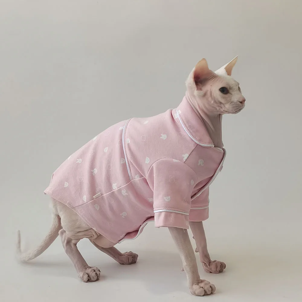 Одежда для кошек Devon Rex Sphinx Hairless Cat Homewear Soft Breathable Kitten Outfits Cotton Sphynx T-shirt Clothes for Cats Pajama on.