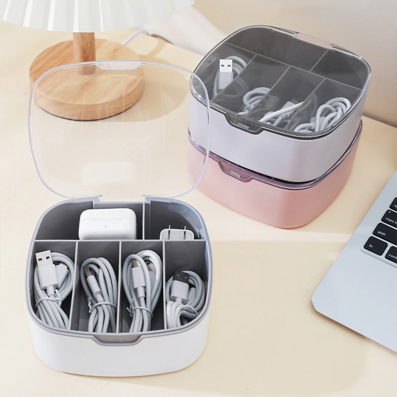 

Charging Cable Storage Box Large Capacity 6 Grids Phone Charger Earphone Wire Organizer Desktop Data Cable Dustproof Container