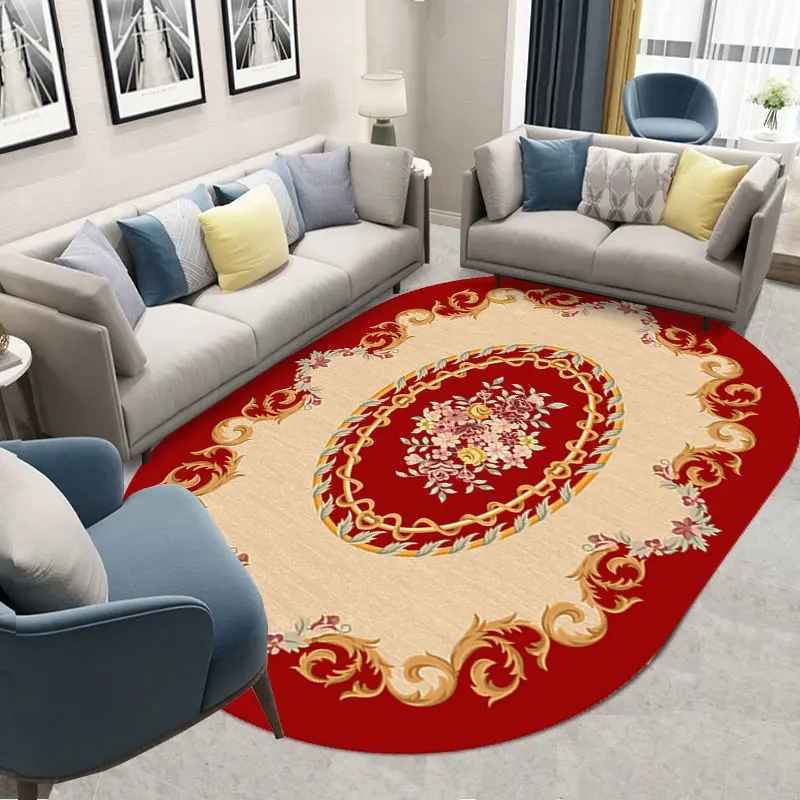 

Bohemian Oval Rug Palace Style Panel Ethnic-Style Carpet Living Room Bedroom Bed Blanket Kitchen Bathroom Non-Slip Floor Mat