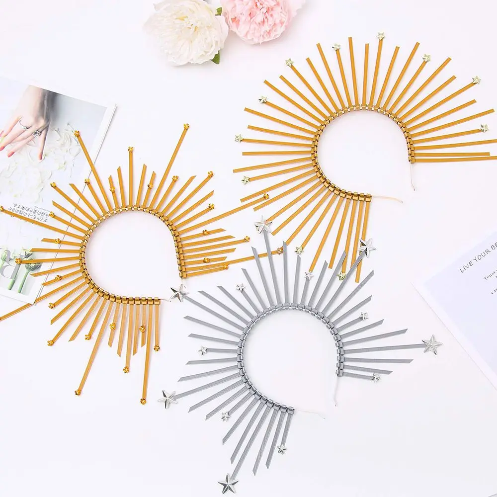 

Новая повязка на голову с золотым ореолом, аксессуары для волос, Корона богини Ореола, свадебный головной убор для вечеринки, костюм на Хэллоуин, головной убор со звездой