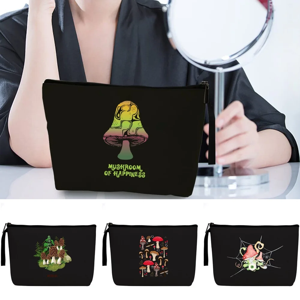 

women High capacity Makeup Bag Multifunctional Ladies Outdoor Travel Cosmetic cases Mushroom Print Zipper Wash Beauty Pouch