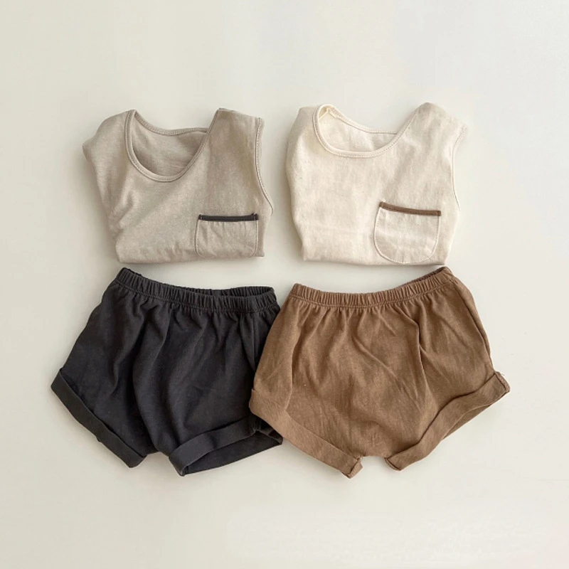 

Пижамный комплект для маленьких девочек и мальчиков, топ без подкладки + шорты, комплект из 2 предметов, лето 2023, Детская домашняя одежда, детская одежда в Корейском стиле