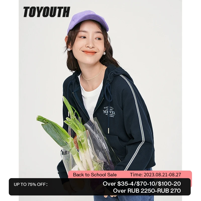 

Toyouth Women Coat with Hat 2022 Autumn Long Sleeve Loose Hooded Sweater Letter Embroidery Jacket Casual Streetwear Outwear