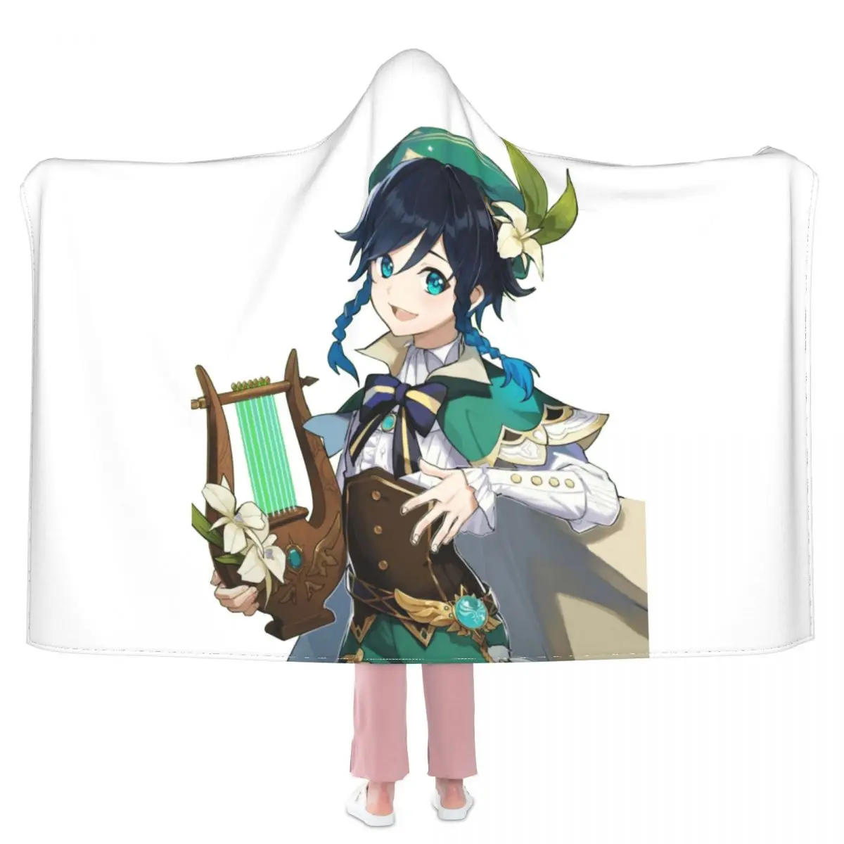 

Ударопрочное одеяло Venti Genshin, Флисовое одеяло с капюшоном с персонажами игры, мягкое модное удобное покрывало