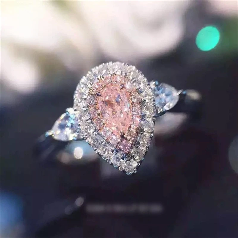 

CC Fine Jewelry Rings For Women S925 Stamp Fashion Pink Water Drop Love Engagement Bride Wedding Gift Ring Anillo CC585