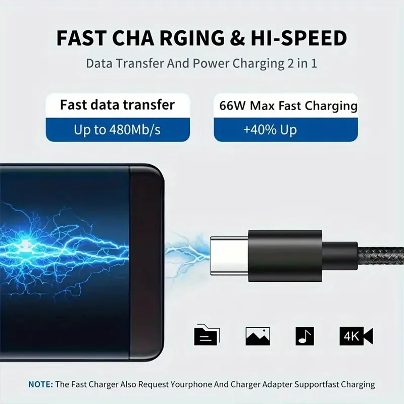 Фото Нейлоновый плетеный кабель USB-C для iPhone 15, 16, 17, быстрая зарядка 120 Вт для Samsung, Xiaomi, Huawei, высокоскоростная передача данных №2