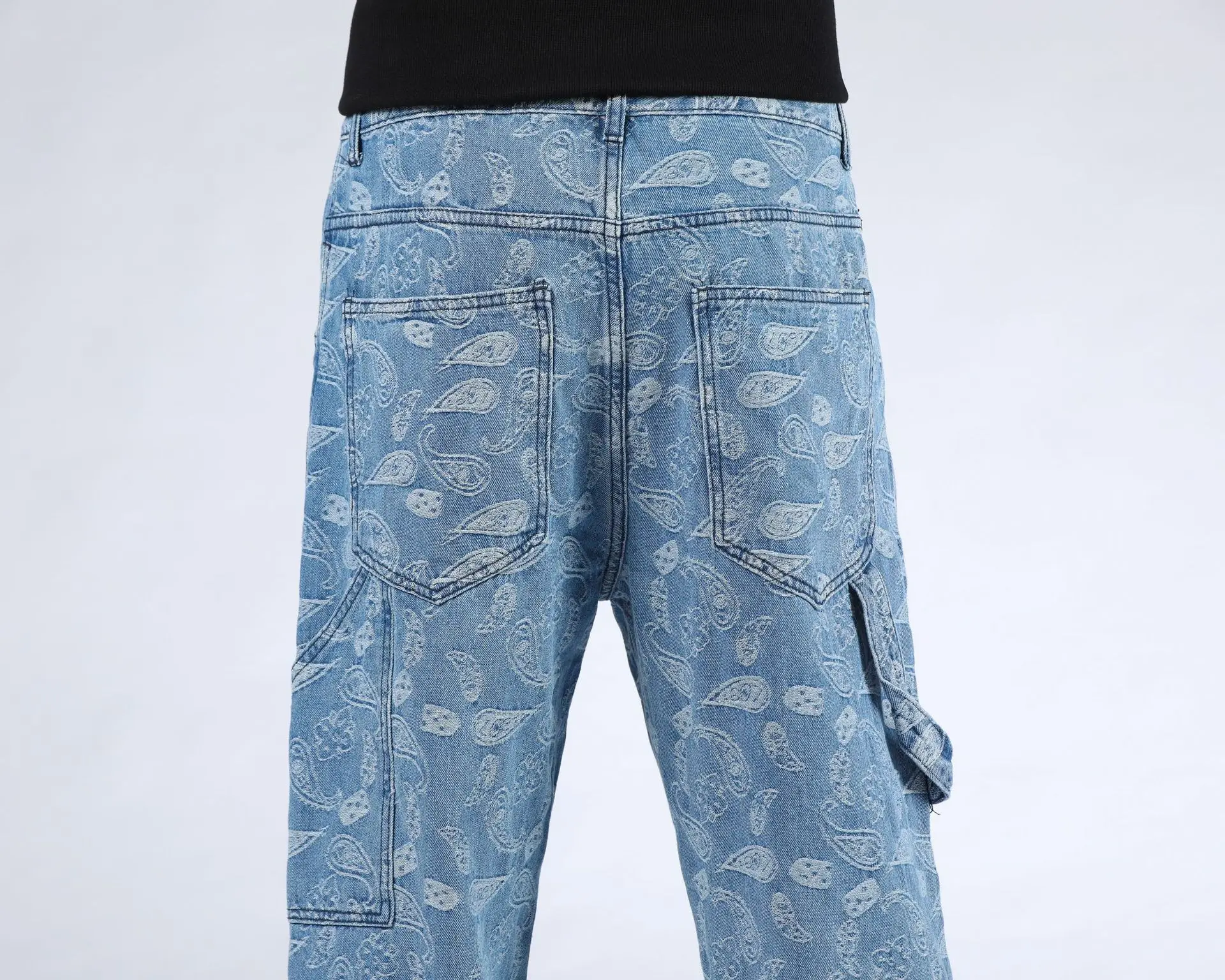 Baggy Jacquard Jeans Trousers Male Wide Leg Denim Pants Harajuku Print Men's Loose Casual Streetwear Hip Hop Trousers Plus Size