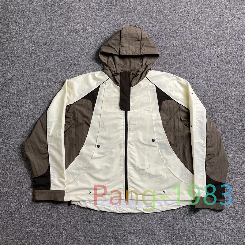 

Splicing Windproof Grailz Hood Trench Jacket Men Women 1:1 High Quality Zippered Coat Apricot Trench Top