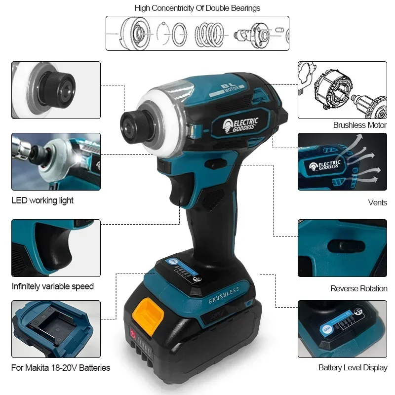 DTD171 180 Нм Электрическая богиня Бесщеточная аккумуляторная электрическая