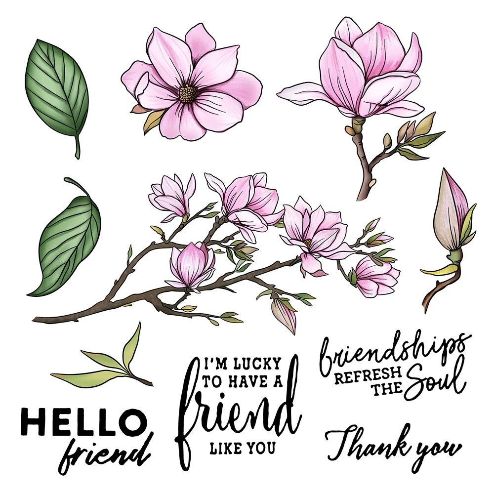 MangoCraft Blooming Magnolia Cutting Dies Clear Stamp DIY Scrapbooking Dies Stamps For Love Cards Mother's Day Gifts  Decor