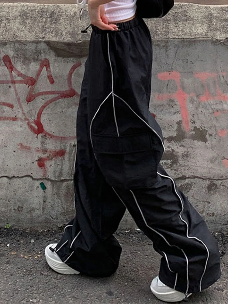 Weekeep/Негабаритные черные спортивные штаны с низкой посадкой и полосками сбоку