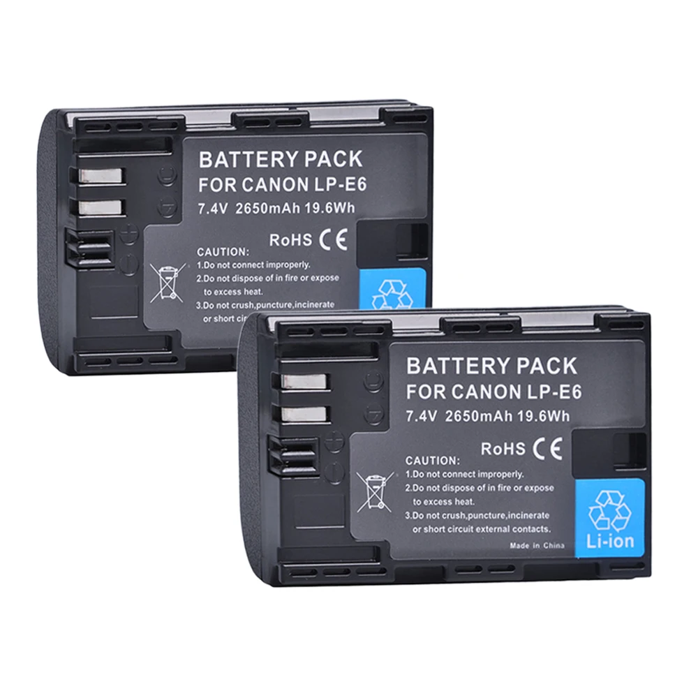 Аккумулятор 2650 мАч LP-E6 (LPE6, E6N) + двойное зарядное устройство с LED-индикатором для камер Canon EOS 5DS R, 5D Mark II, 5D Mark III, 6D, 7D, 70D, 80D (art.: 3920d9aa089bb) - 3920d9aa089bb