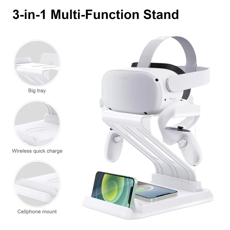 

Stable Headset Holder Controller Stand Compatible with Oculus Quest 2 Headset Phone Charger VR Mount Tabletop Stand