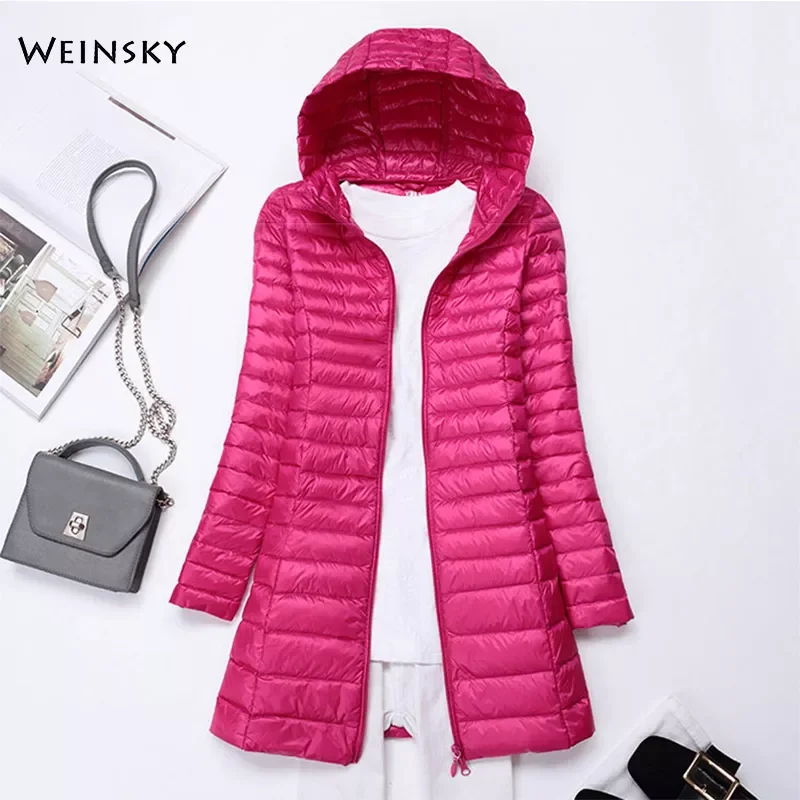 

2022NEW Women Ultralight Thin Down Long Jacket White Duck Down Hooded Jackets Long Sleeve Warm Coat Parka Female Portable Outwea