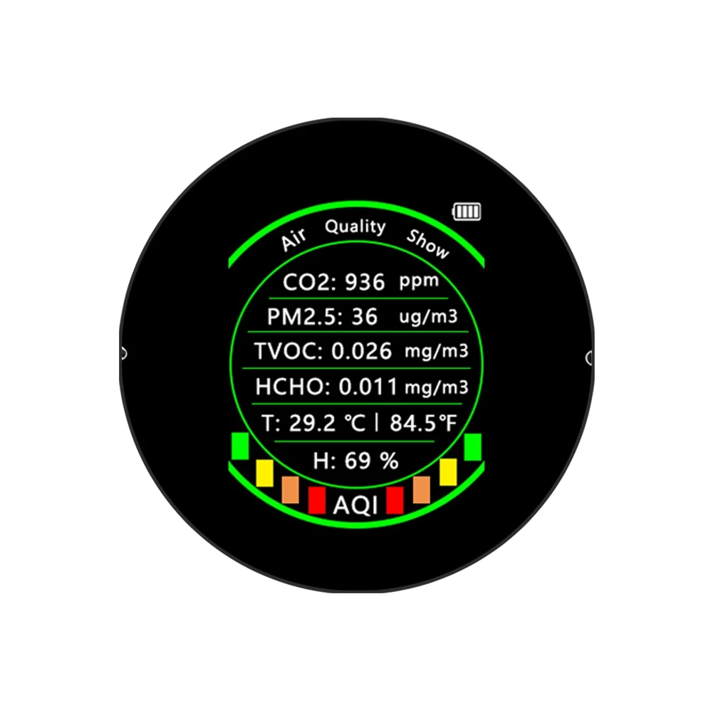 

7 in 1 Air Quality Meter PM2.5 CO2 TVOC HCHO Temperature Carbon Dioxide Detector Alarm Black