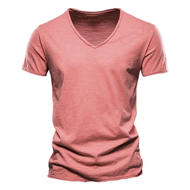 

Брендовая мужская футболка из 100% хлопка с V-образным вырезом, модная дизайнерская облегающая Однотонная футболка, мужские топы, футболки с коротким рукавом, футболка для мужчин