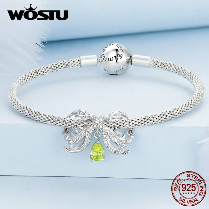 

Wostu 925 пробы серебро пшеничное ухо Bowkont бисера Лук браслет кулон Капля воды Очарование Мотаться DIY сделать хорошее ювелирное изделие подарок