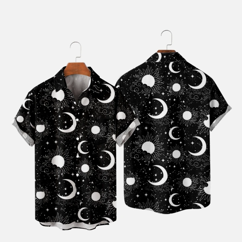 Men's Hawaiian T-Shirt For Women Moon Star Space Pattern Harajuku Hombre Fashion Shirt Casual Beach Oversized Clothes