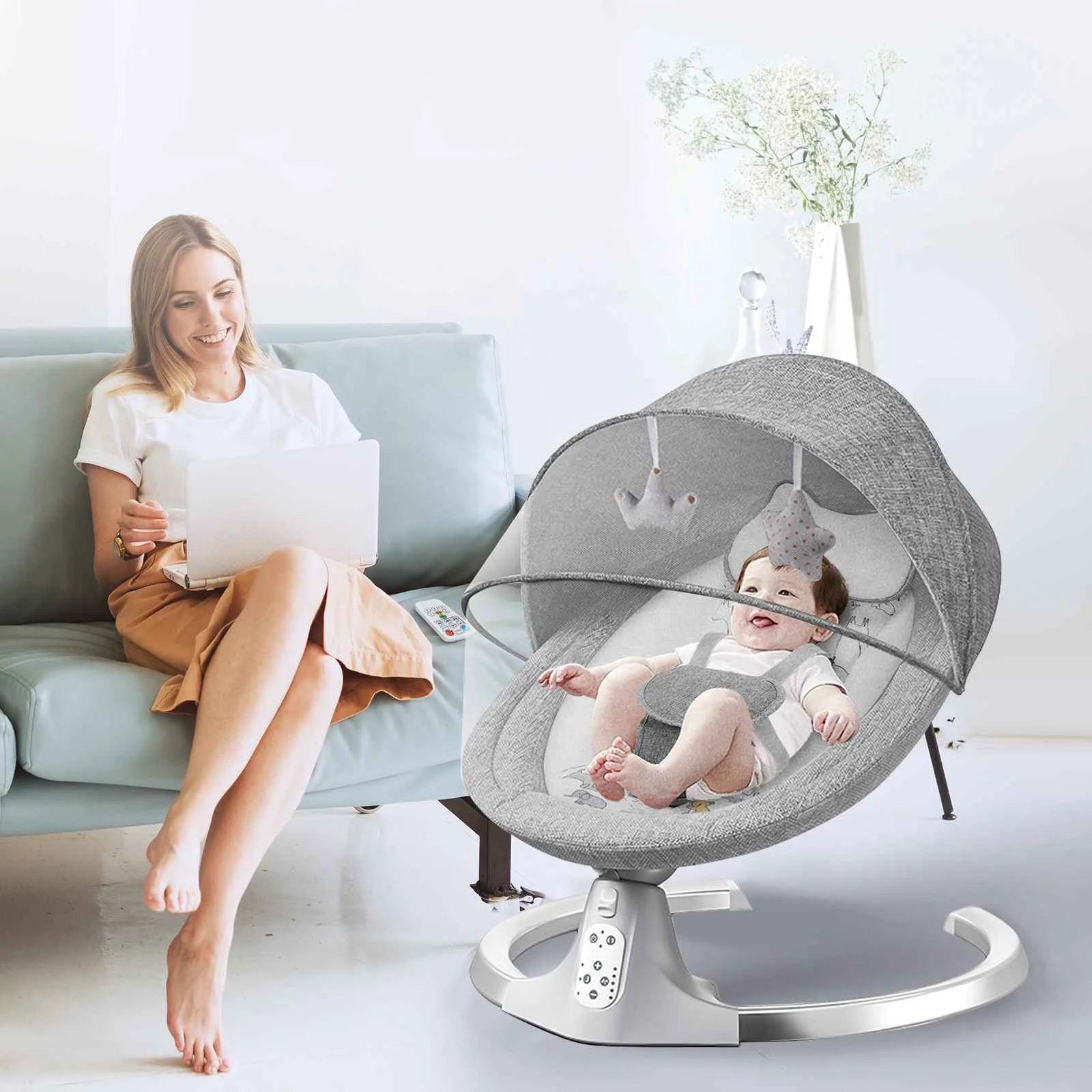 Electric Baby Swing Baby Bouncers Lounger with bluetooth Music Five Gear Swing Cradle Crib Remote Control