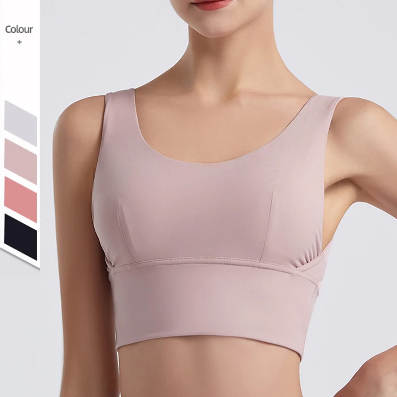 

Женский однотонный ударный бюстгальтер для фитнеса и йоги, привлекательный U-образный кроп-топ для тренажерного зала с нагрудными подушечк...