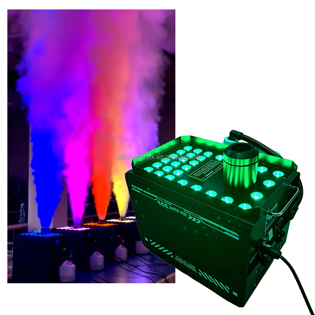 Фото Новая модель дым-машины Super Fog Jet 4000W с LED-подсветкой RGB для создания спецэффектов на сцене, для вечеринок, диджеев, ночных клубов и шоу №1