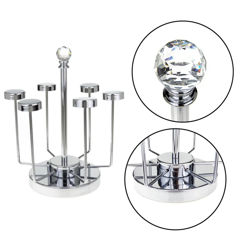 

Rotating Cup Mug Glass Holder Rack Stainless Steel 6 Cups Drying Rack Stand Made Stainless Steel