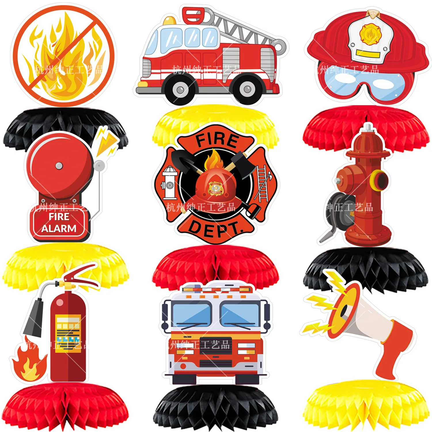 

9Pcs Fire Truck Honeycomb Table Centerpiece Colorful Hanging Paper Fans Basketball Table Party Decorations Birthday Baby Shower