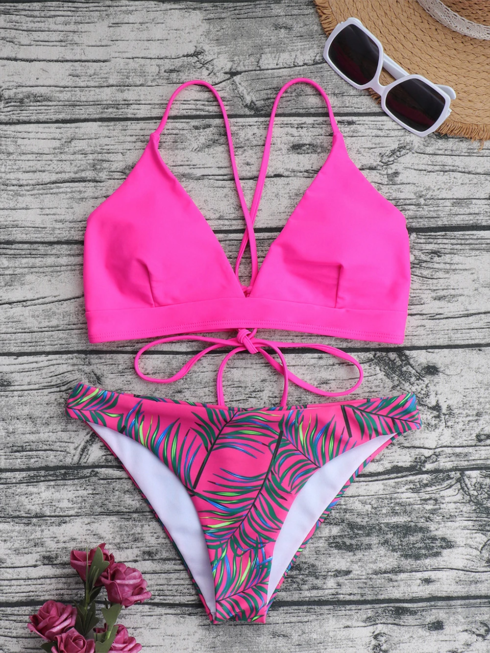 Bikini 2023 Woman Sexy Two Pieces Swimsuit V-neck Suspender Backless Swimwear Low Waist Print Beachwear Bathing Suit