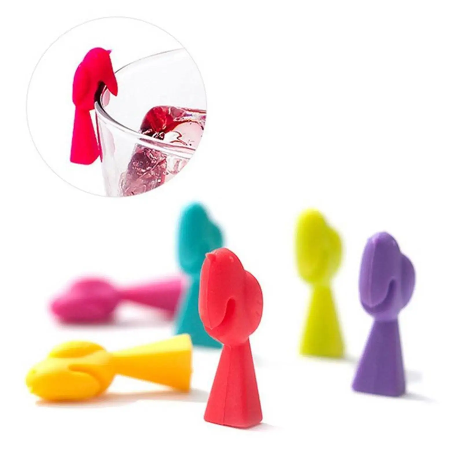 

6PCS Silicone Bird Tits Wine Glass Wine Glass Recognizer Cup Mark Recognizer Cup Distinguisher(Mixed Color)