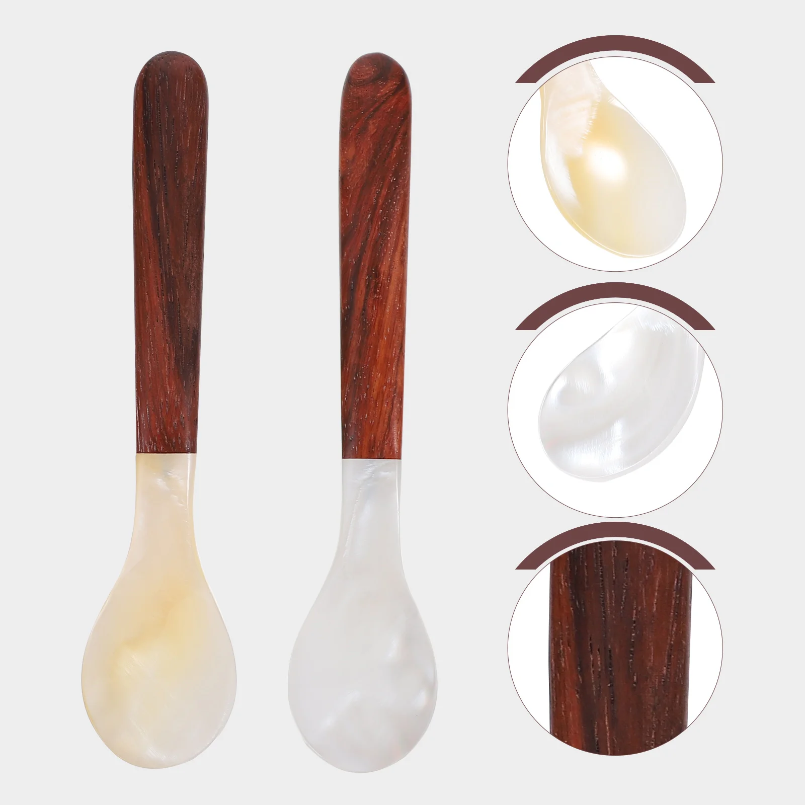 

2 Pcs Natural Shell Spoon Wooden Teaspoon Soup Scoop Handle Take Bath Pear Child