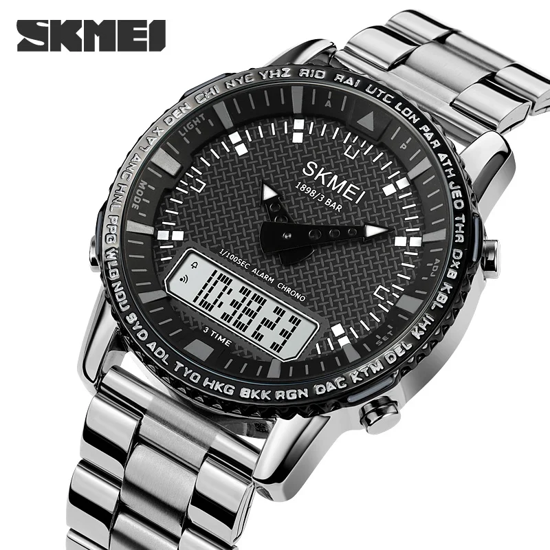 

SKMEI Top 3 Time Electronic Watch For Men New Design Led Light Digital Dual Display Waterproof Wristwatch Sport Chrono Stopwatch