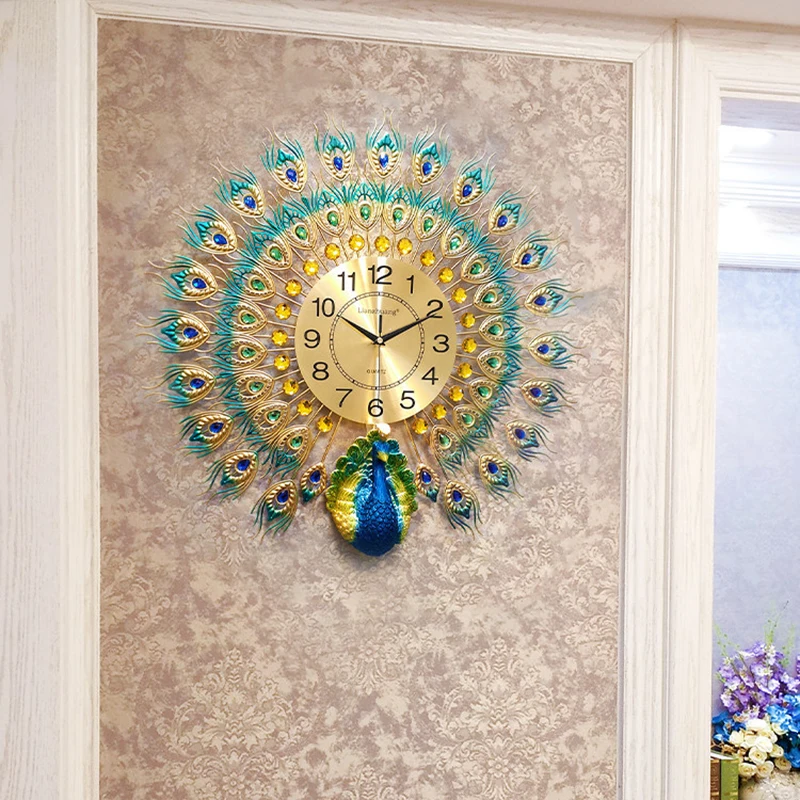 

Living Room Personality Creative Peacock Shape Design Wall Clock Fashion Household Luxury Mute Wall Clocks Home Decor WWH21YH