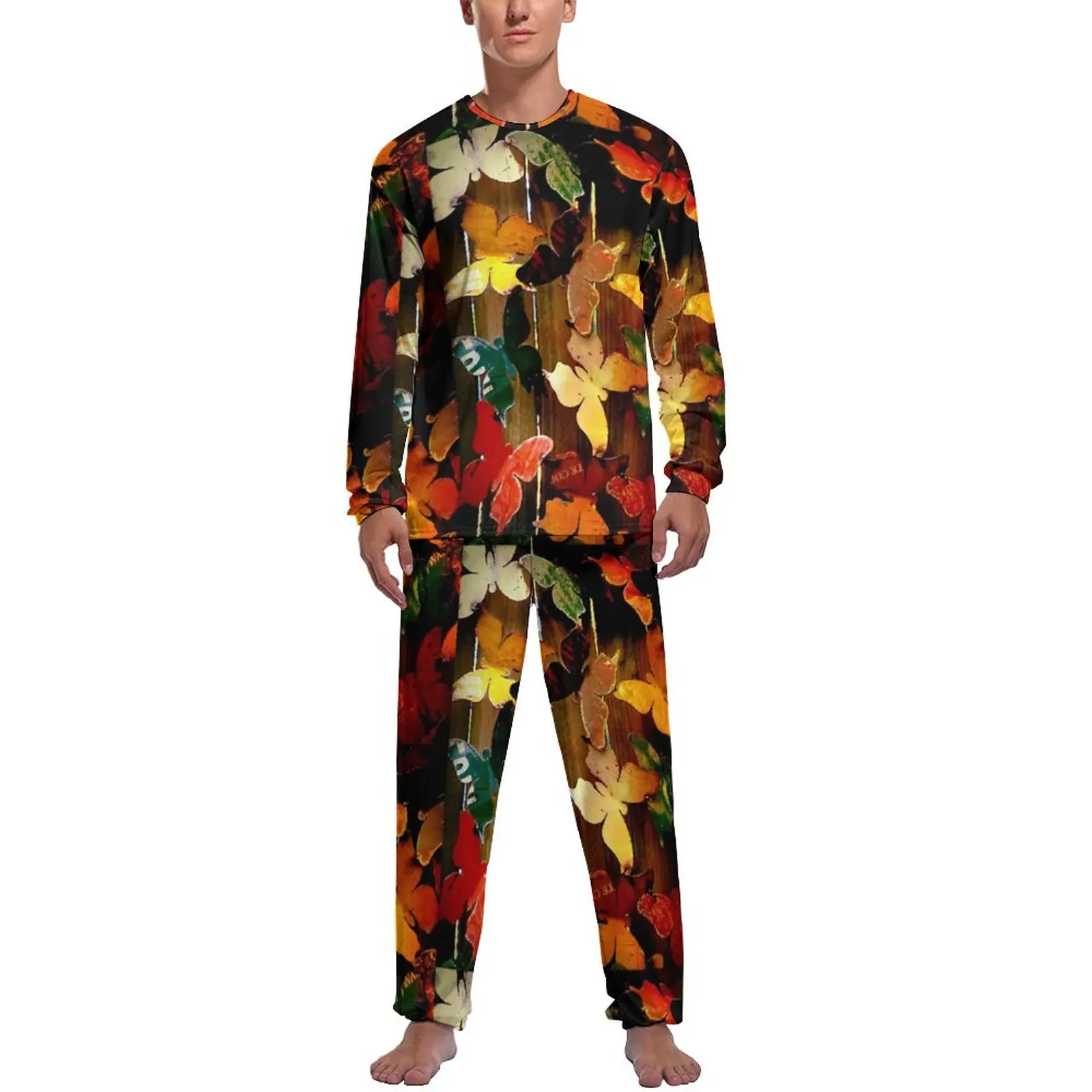 Butterfly Art Pajamas Spring 2 Pieces Colorful Butterflies Print Trendy Pajama Sets Man Long-Sleeve Room Graphic Nightwear