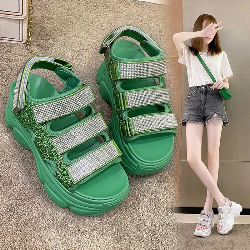 

Сандалии на толстой подошве, Новинка лета 2023, женские повседневные шлепанцы на высоком каблуке, спортивные сандалии-гладиаторы, женская обувь