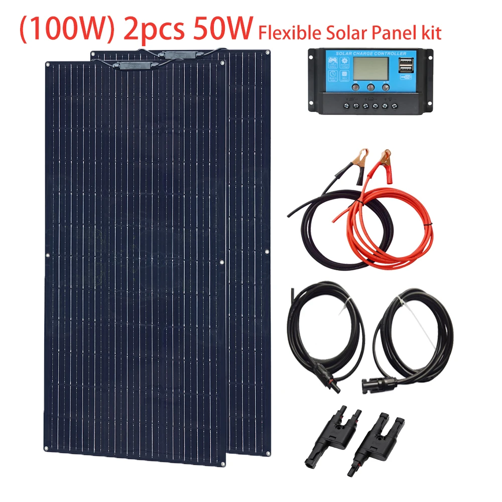 

XINPUGUANG 50W-100W 18V PV Fexibles Solar Panel(1-2pcs Solarpanel) 12V Solar kit Solar Charger for Home RV Camping