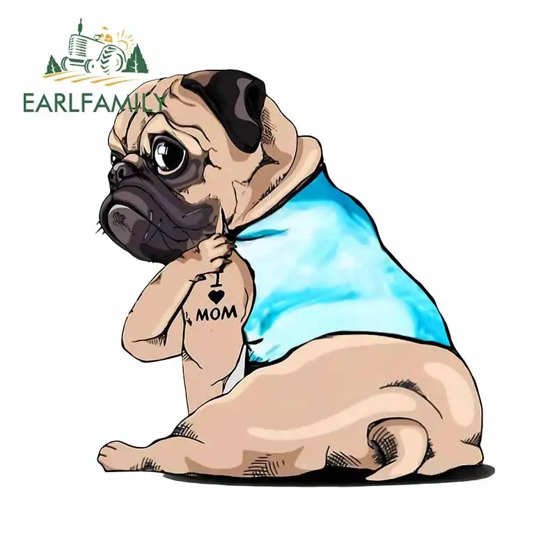 

EARLFAMILY 13 см для мопса, собаки, забавные автомобильные наклейки, водонепроницаемая наклейка, автомобильные аксессуары, мотоциклетные наклейки, солнцезащитные наклейки для JDM SUV RV