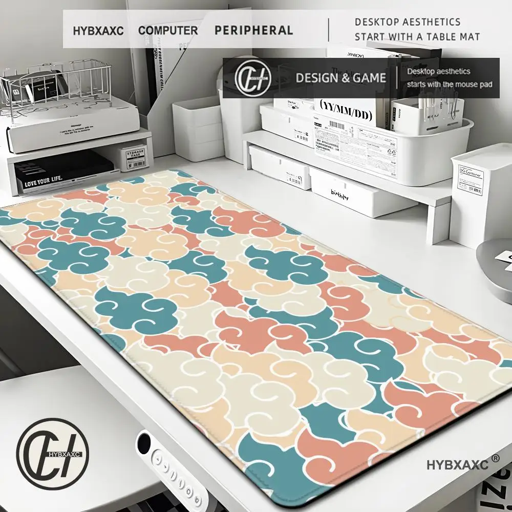 Японский цветной настольный коврик с розовыми облаками игровой для мыши черный