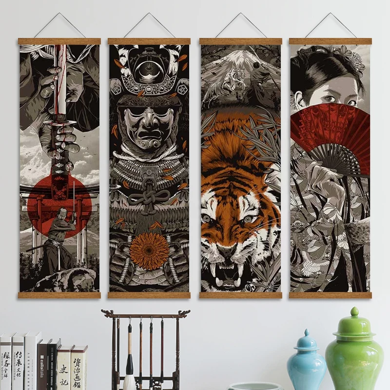 Японский самурай укийой тигр холст постер картины для гостиной домашний Декор