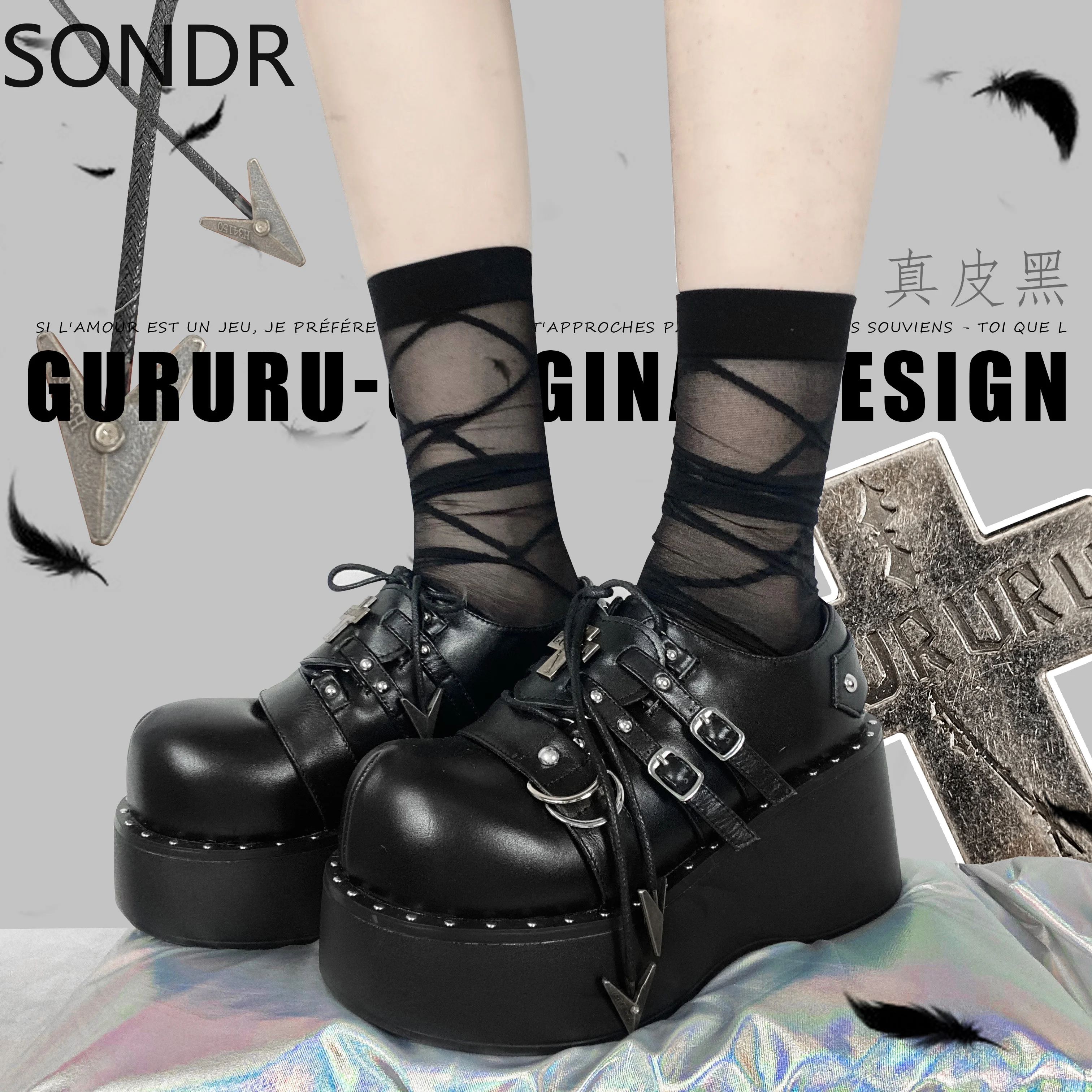 

Women Lolita Cross Belt Buckle Round Toe Gothic Punk Pumps Shoes Platform Wedge High Heel Creepers Japanese Harajuku Dark 2022
