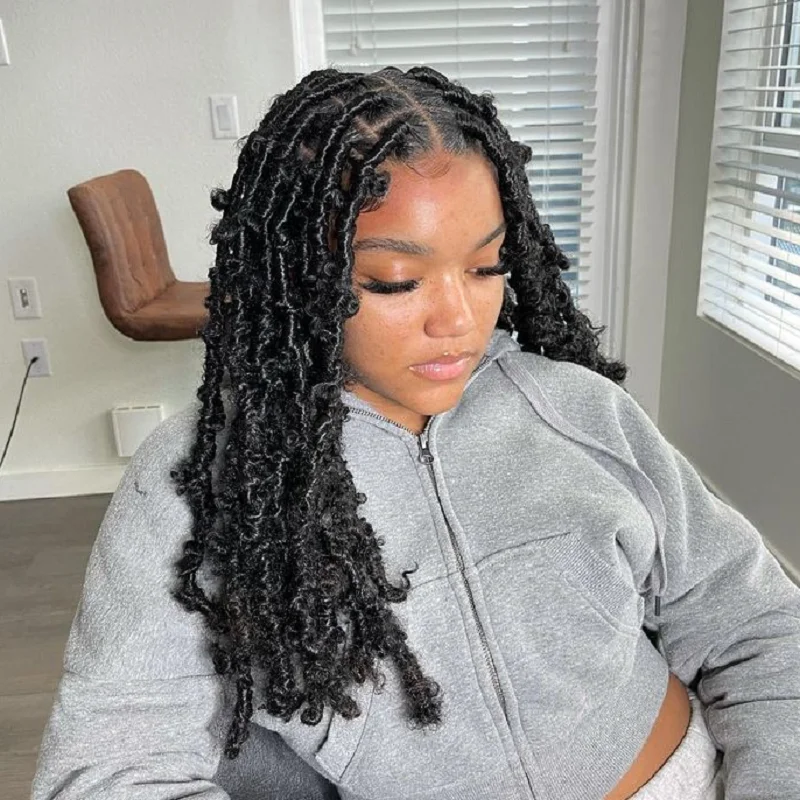 

Mentor Long Butterfly Braided Wigs Hairstyle Handmade Distressed Butterfly Locs Braids Wig Braided Lace Frontal Wigs For Women