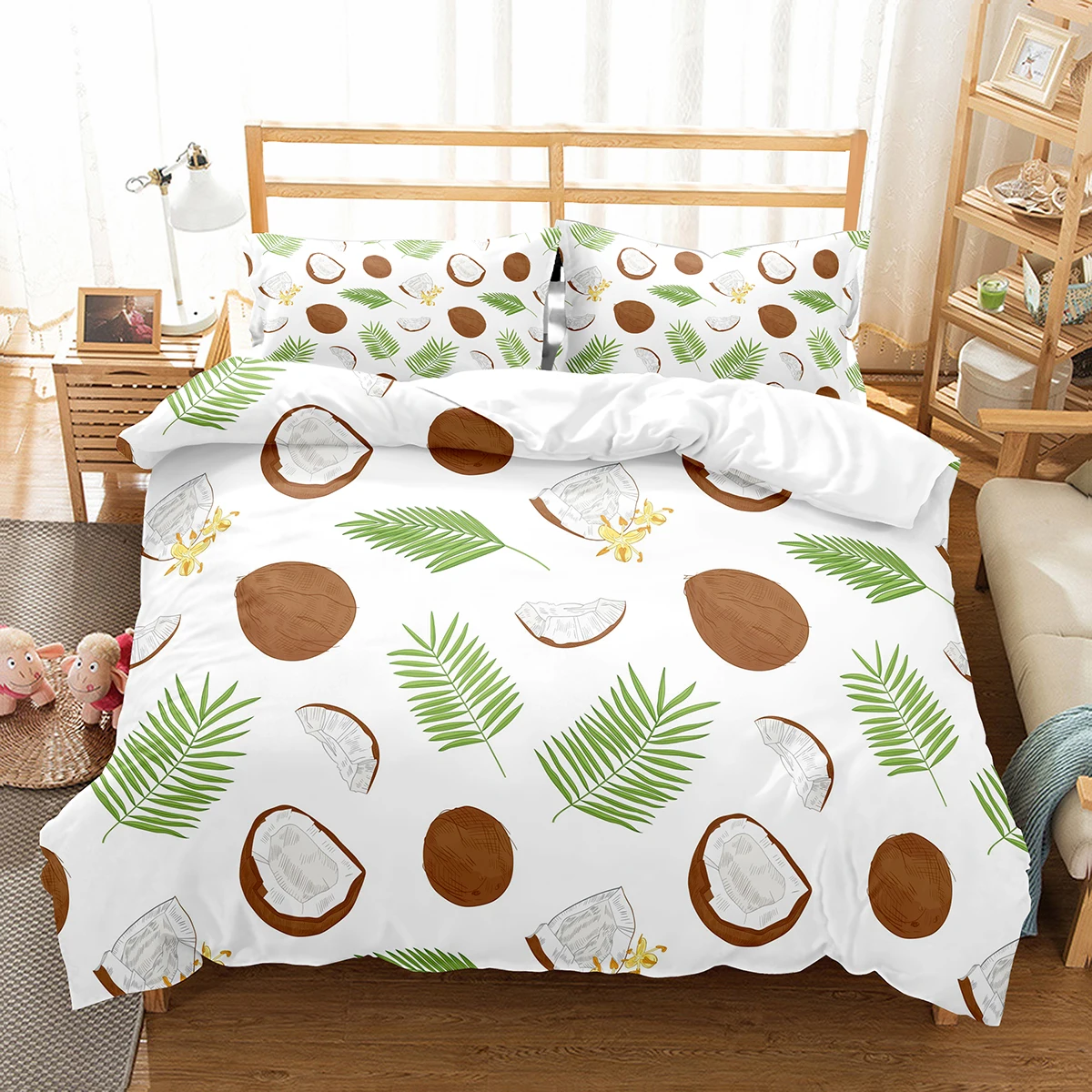 

Coconut Duvet Cover Set Coconut Tree Pattern Quilt Cover for Boys Girls Kids Bedroom Decor Double Single Size Comforter Cover