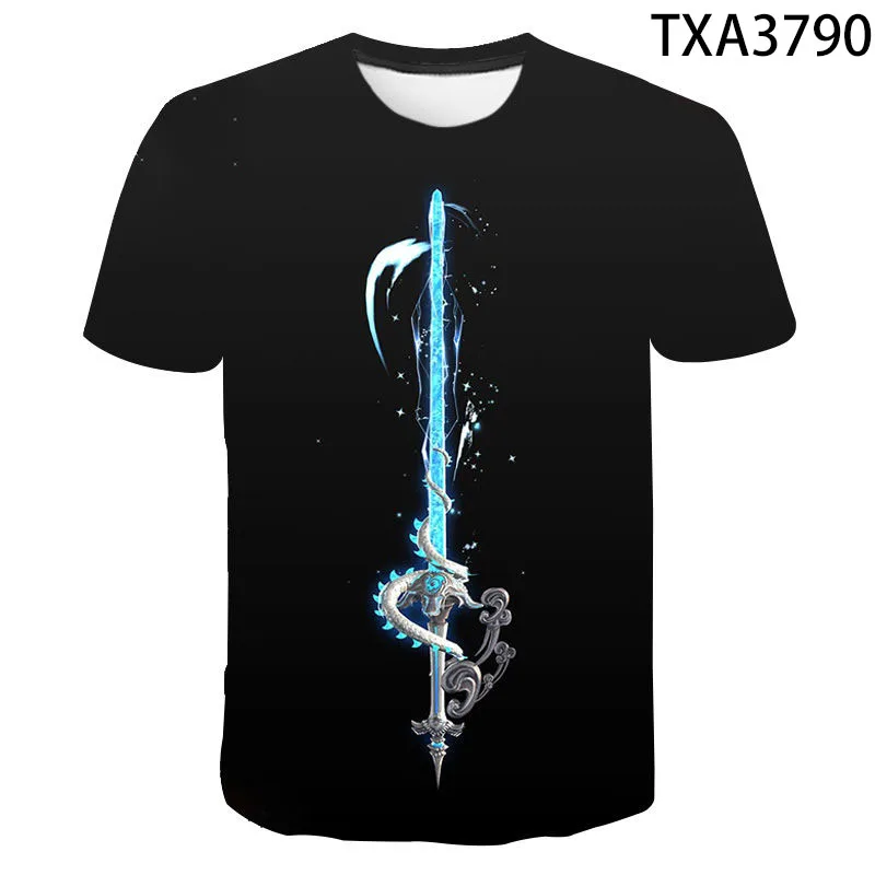 

Футболка для мальчиков и девочек, Повседневная футболка с коротким рукавом и 3D-принтом меча в уличном стиле, лето 2022