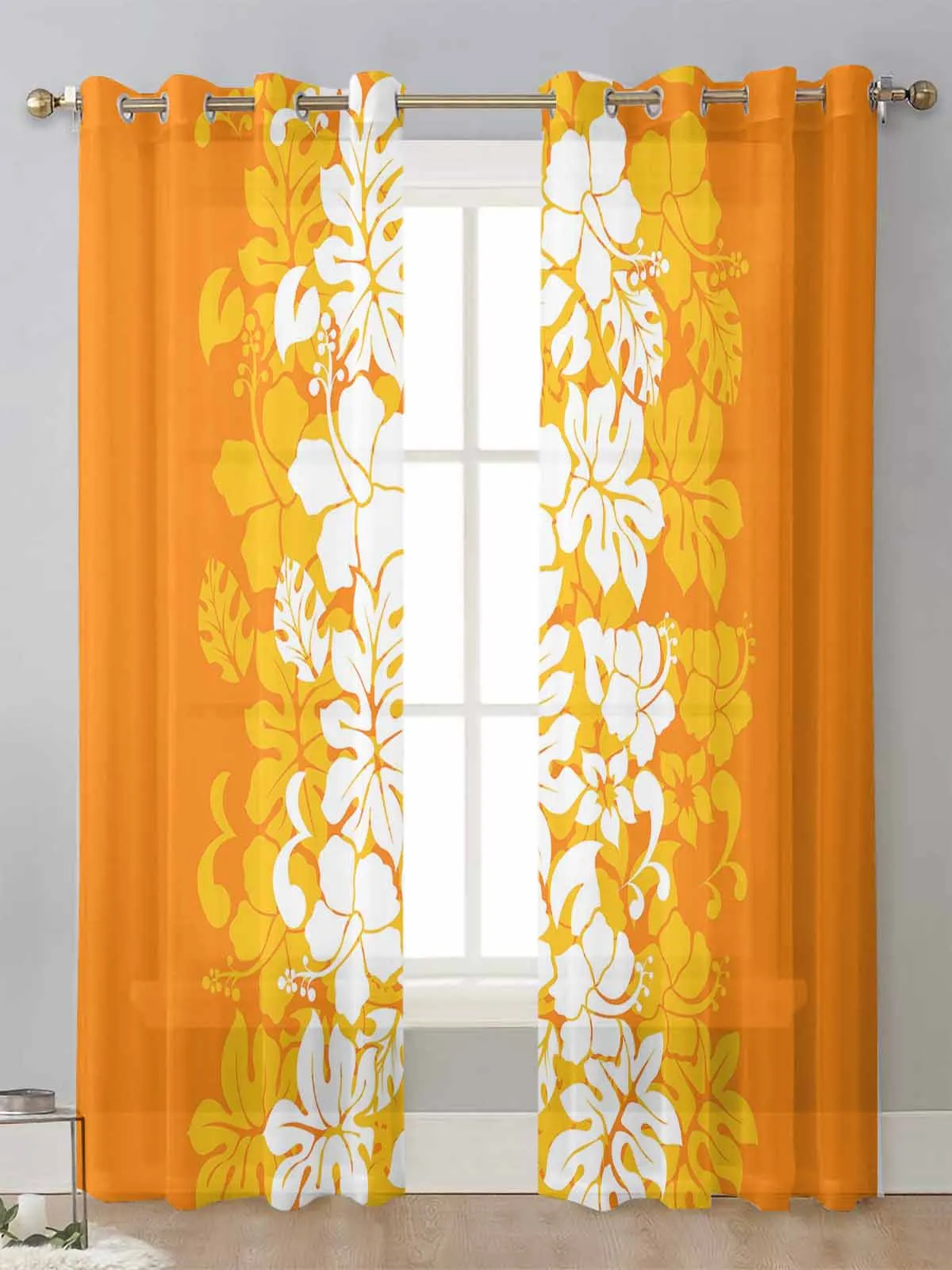 

Hawaiian Tropical Flower Texture Sheer Curtains For Living Room Window Voile Tulle Curtain Cortinas Drapes Home Decor